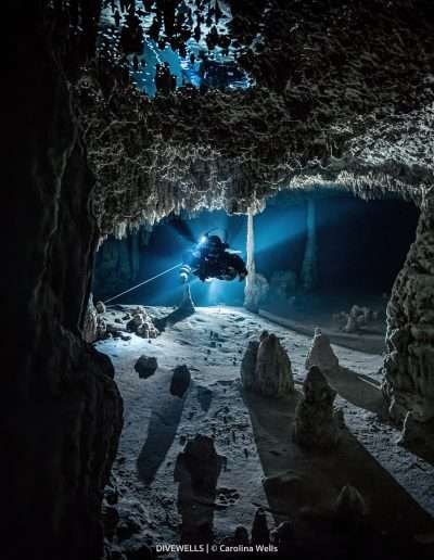 Cave diver in Mexican underwater cave system