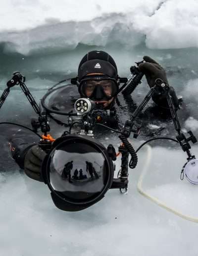 dry suit diver on ice